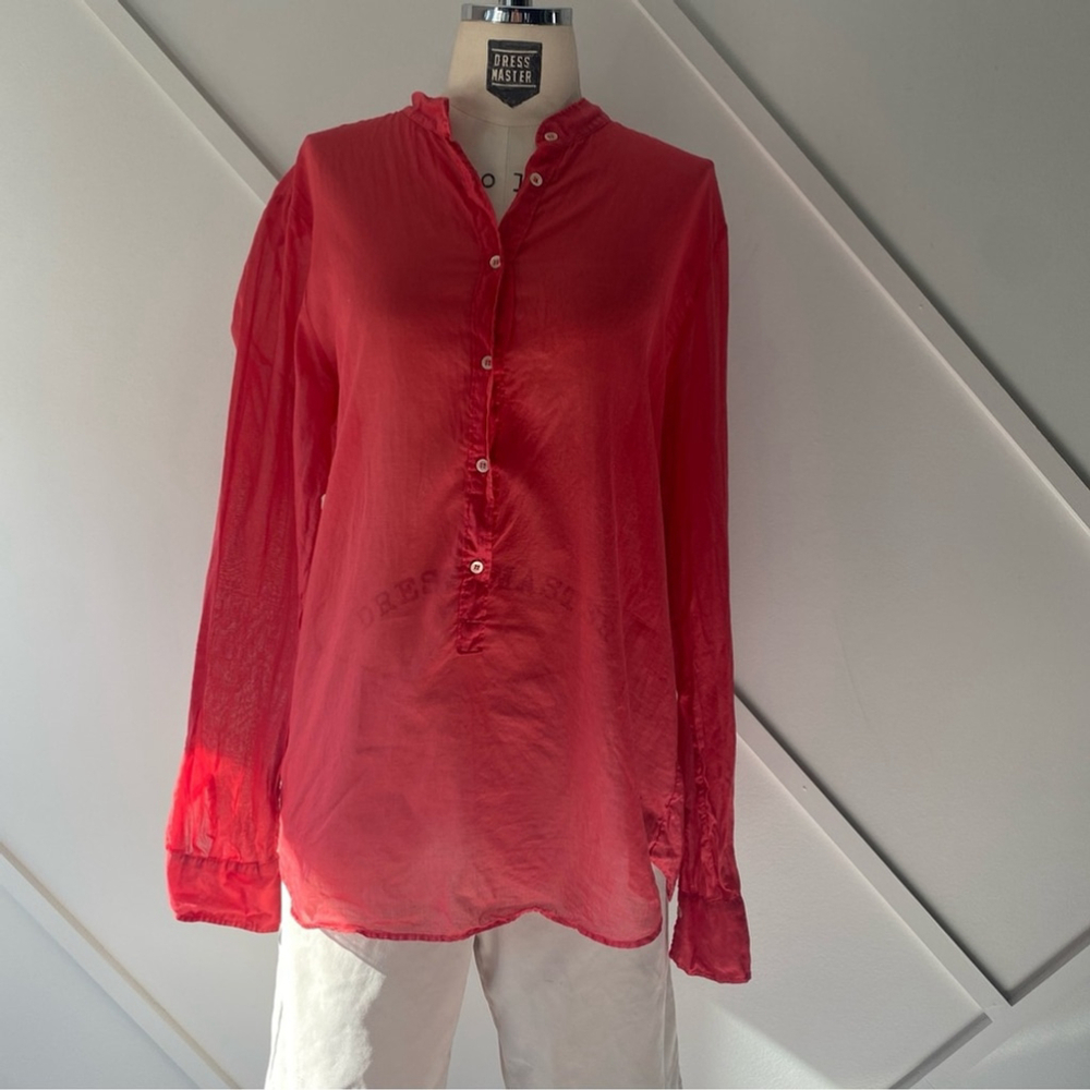 Forte_Forte Collarless Long Sleeve Cotton Blouse Size 3 (L)| Italian Minimal Lux